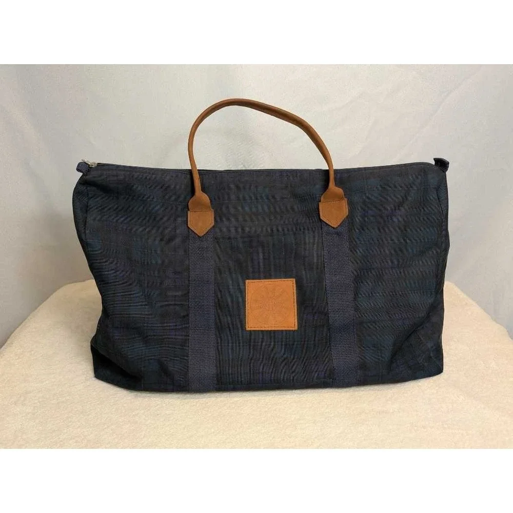 SEC‎ Conference Duffle Bag Navy Plaid Leather Trim Travel Weekender NCAA